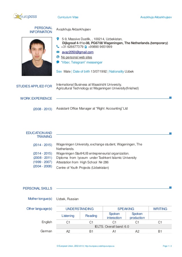 View Europass Cv English For Students Background Far s